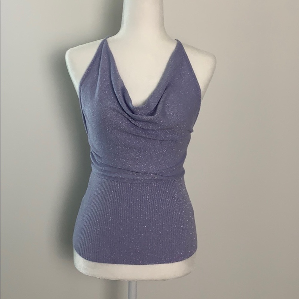 Q.U.E Purple Metallic Haltered Top